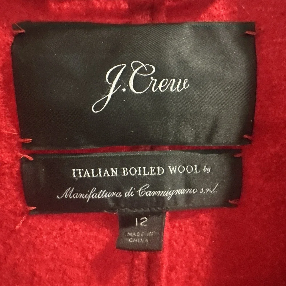J.Crew 100% Italian Boiled Wool Coat Womens Size 12 Red Double Breasted Top Coat